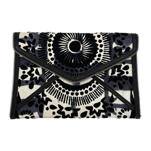 Rebecca Minkoff Black/White Zipper Edge Envelope Clutch | Leather - Picture 1 of 10